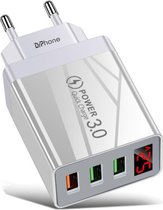 DrPhone HALO8 - USB adapter met 3 poorten en LED Indicatie Voltage - USB lader - 30W - Quick Charger 3.0 - Snellader Adapter - Geschikt voor Tablet / Smartphone - Wit