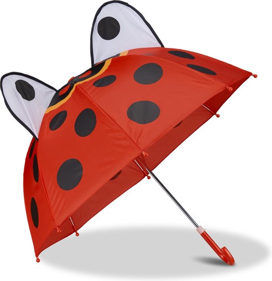Relaxdays kinderparaplu - met 3D lieveheersbeestje - met stipjes - meisjes - jongens - rood