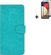 Geschikt voor Samsung Galaxy A03s Hoesje - A03s Screenprotector - Wallet Bookcase Turquoise + Full Screenprotector