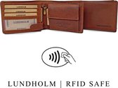 Lundholm leren heren portemonnee heren leer cognac - Uppsala serie - compact model - RFID anti skim