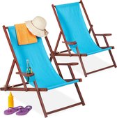Relaxdays strandstoel hout - set van 2 - ligstoel inklapbaar - campingstoel met 3 standen - light Blue