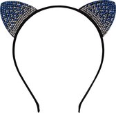 Jessidress® Hoofdband Haar Diadeem met Katten Oren vol strass Meisjes Haarband - Blauw