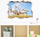 3d Muursticker Witte Paarden | 63 x 46 cm | Wanddecoratie | Dieren | Muurdecoratie | Slaapkamer | Kinderkamer | Babykamer | Meisje | Jongen | Decoratie Sticker
