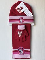 Minnie Mouse 3-Delig Winterset Meisjes Handschoenen-Muts-Sjaal Rood 3 Tot 6 Jaar