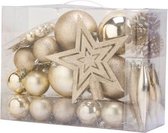 Veluw Kerstballen Box Kunststof - Mix Champagne - Set van 51