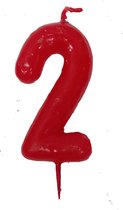 Verjaardagkaarsje cijfer 2 - rood - met prikker - 2 jaar oud - set van 6 stuks