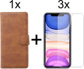 iPhone 13 Mini hoesje bookcase bruin wallet case portemonnee hoes cover hoesjes - 3x iPhone 13 Mini screenprotector