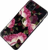 Apple iPhone 11 Pro Max - roze rozen zacht hoesje Lisanne zwart - Geschikt voor
