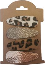 Speldjes Leer Leopard Nude | 5CM Klik-klak Speldjes Haarclips | Baby Meisje Peuter Schattig | Luipaard print set van 4