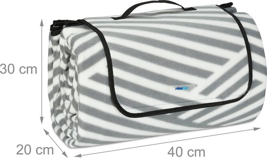 Couverture de pique-nique 200x300 cm XXL polaire imperméable pliable gris blanc manche aluminium rayures