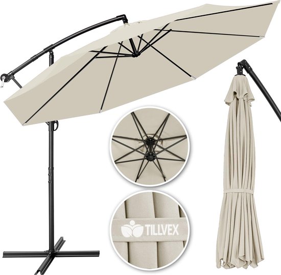 sokken plastic timer Tillvex- Parasol Ø 3m beige-zweeparasol -hangparasol- vrijhangende  parasol-... | bol.com