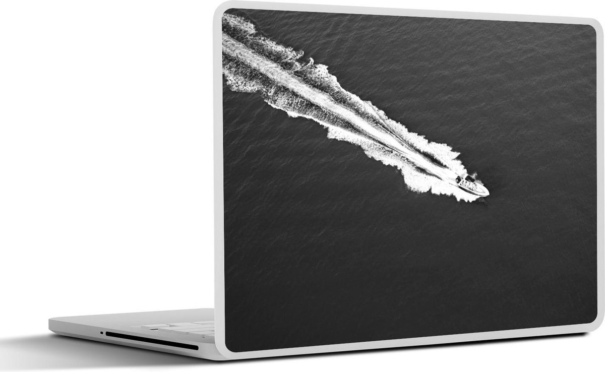 Afbeelding van product SleevesAndCases  Laptop sticker - 13.3 inch - Luchtfoto van speedboot in de oceaan - zwart wit