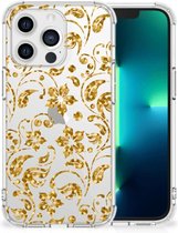 Smartphone hoesje Geschikt voor iPhone 13 Pro Hoesje Bumper met transparante rand Gouden Bloemen