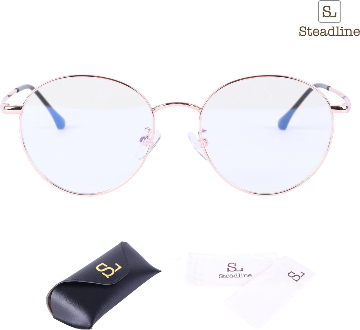 Steadline Computerbril UV400 – Blauw Licht bril – Blue Light Glasses – Zonder Sterkte – Unisex – Rozegoud