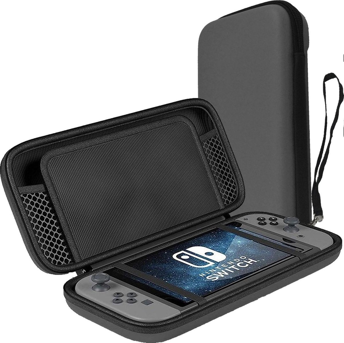 Hoesje Geschikt voor Nintendo Switch OLED Case Hoes Hard Cover Met Koord - Hoes Geschikt voor Nintendo Switch OLED Hoes - Grijs