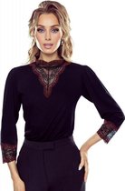 Eldar Agnis  stijvolle damesblouse met kant op de hals en mouwen zwart/rood | KORTING | SALE L