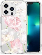 GSM Hoesje Apple iPhone 13 Pro Leuk TPU Back Cover met transparante rand Mooie Bloemen