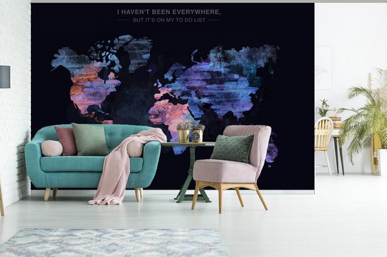 Papier peint photo en vinyle - Carte du monde aux anciennes couleurs pittoresques avec texte largeur 450 cm x hauteur 300 cm - Tirage photo sur papier peint (disponible en 7 tailles)