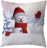 Kerst Kussenhoes - Kussenhoes - Pillow cover - Sneeuwpop - 45 x 45cm - Wit - 1Stuk