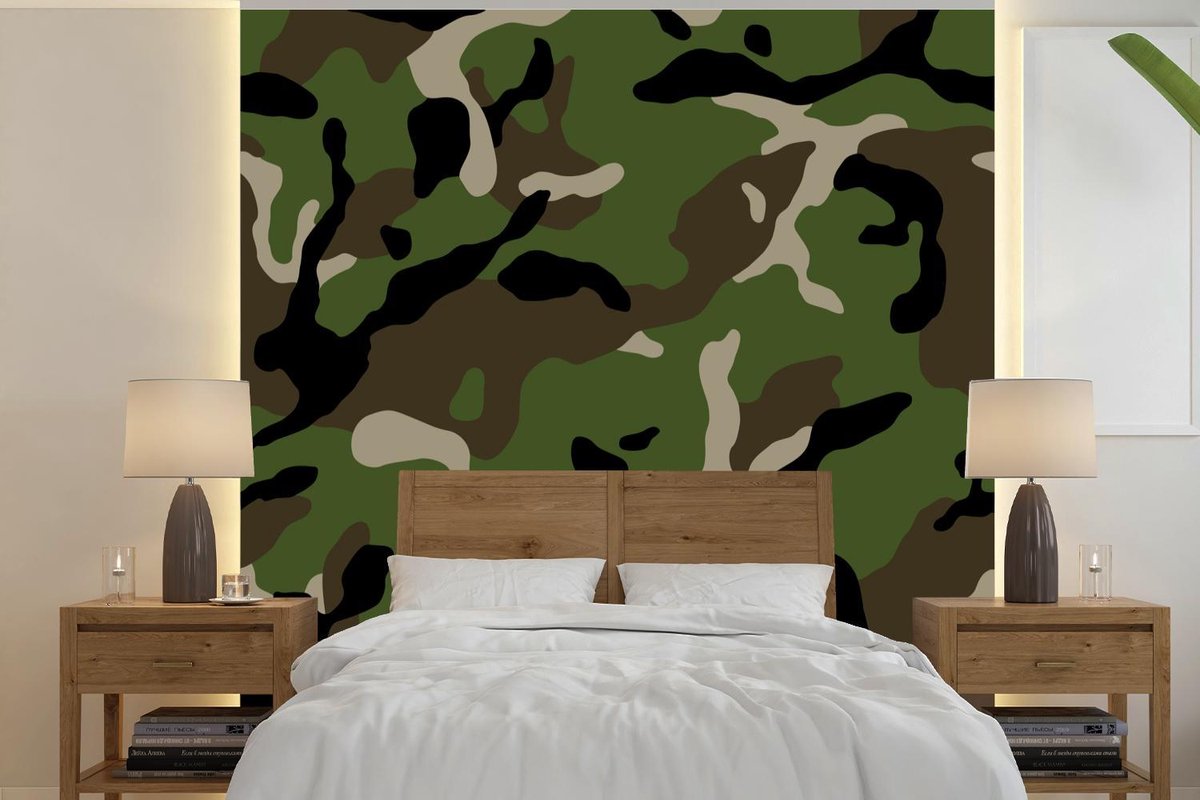 Behang - Fotobehang Militair camouflage patroon - Breedte 240 cm x hoogte 240 cm