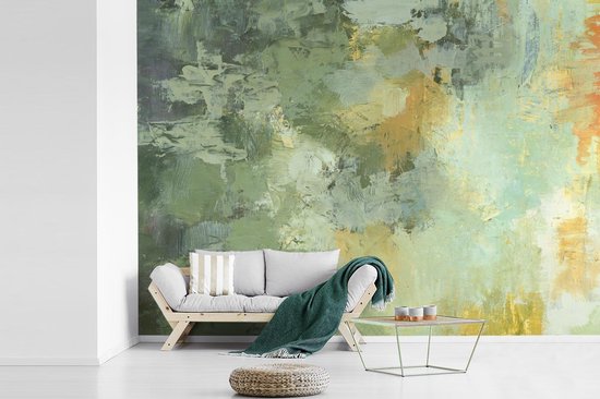 Papier peint photo peint photo vinyle - Peinture à l'huile verte largeur 305 cm x hauteur 220 cm - Tirage photo sur papier peint (disponible en 7 tailles)