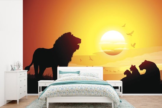 beginnen verrassing vertegenwoordiger Behang - Fotobehang Illustratie van een landschap in Afrika tijdens een  zonsondergang... | bol.com