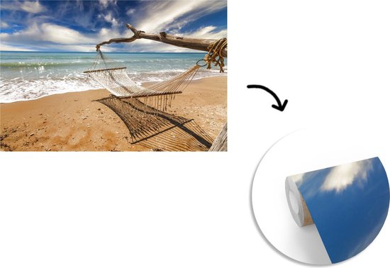 Papier peint Papier peint photo en vinyle - Hamac sur la côte de la mer largeur 450 cm x hauteur 300 cm - Tirage photo sur papier peint (disponible en 7 tailles) / Mer et plage