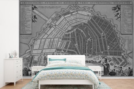 Behang - Fotobehang Stadskaart - Amsterdam - Vintage - Breedte 525 cm x hoogte 350 cm - Plattegrond