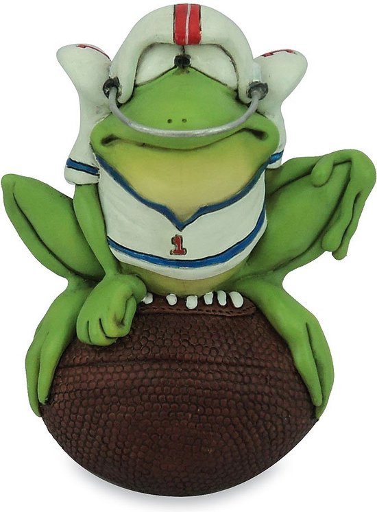 Dierenbeeldje kikker freddy de Rugby kampioen - hoogte 12 cm -groene kikker - kikkerbeeld -sportbeeld - sportprijs