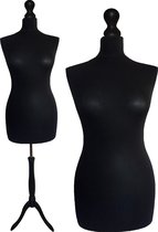 Paspop Zwart - Paspop dames - Mannequin - Mannequin vrouw - Zwarte Driepoot - Paspop Buste Torso - Paspoppen - Etalagepop – 36/38 Verstelbaar