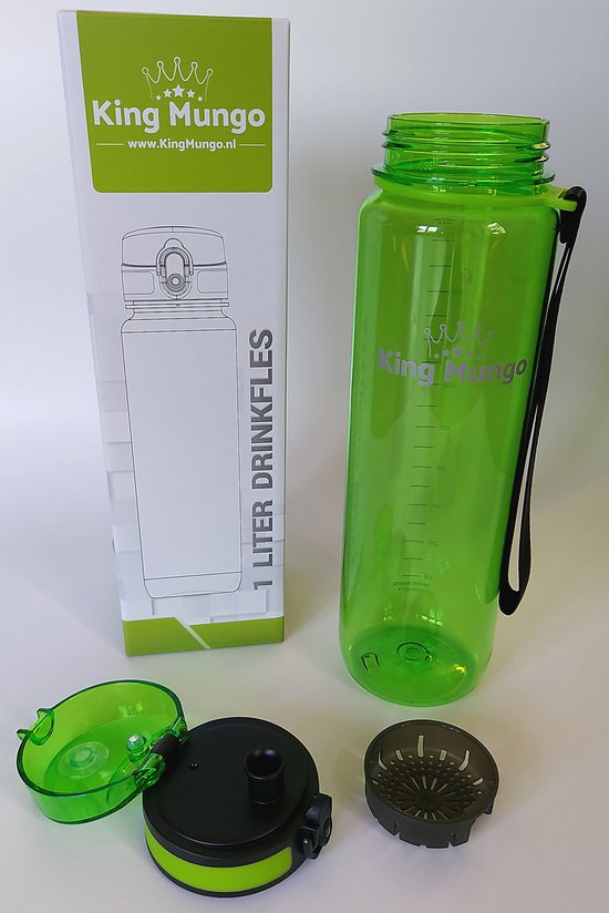 1 Liter Drinkfles - Vaatwasserbestendig - Sport Bidon Drinkbus King Mungo 1000ml Groen