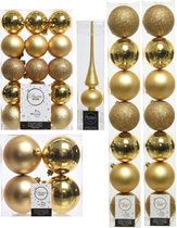 Kerstversiering kunststof kerstballen met glazen piek goud 6-8-10 cm pakket van 49x stuks - Kerstboomversiering