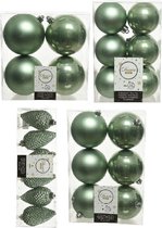 Kerstversiering kunststof kerstballen salie groen 6-8-10 cm pakket van 50x stuks - Kerstboomversiering