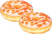 2x stuks donut sierkussen oranje met glazuur en mandarijnen 40 cm - Snoepgoed / eten funny sierkussens - Kinderkamer