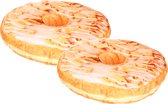 2x stuks donut sierkussen oranje met glazuur en witte cholocade sprinkels 40 cm - Snoepgoed / eten funny sierkussens - Kinderkamer