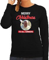 Paus Franciscus Merry Christmas sinners foute Kerst trui - zwart - dames - Kerst sweater / Kerst outfit L