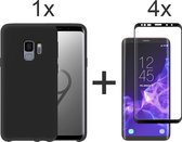 Samsung S9 Hoesje - Samsung Galaxy S9 hoesje zwart siliconen case cover - Full Cover - 4x Samsung S9 Screenprotector