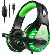 Pacrate Gaming Headset voor PS4 PS5 PC Xbox One, Xbox Series X LED helderheid geluid hoofdtelefoon, hoofdtelefoon met 3,5 mm ruisonderdrukking microfoon (zwart groen)