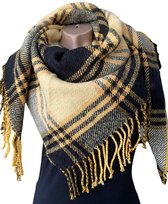 Warme Driehoekige Dames Sjaal -  Extra Dikke Kwaliteit - Geblokt - 2-Zijdig - Geel - Zwart - 180 x 88 cm (8736)