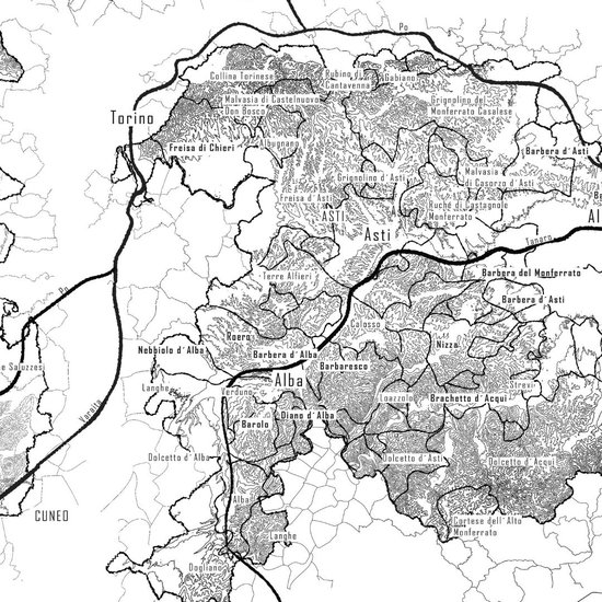 Brushery - Affiche de vin - Set - Italie - Piemonte - Barolo - Barbaresco - Carte des vins - Noir et blanc