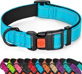 Halsband hond - reflecterend - licht blauw - maat L - oersterk - waterdicht - hondenhalsband - met veiligheidssluiting - geschikt voor iedere hondenriem - voor grote honden