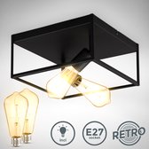 B.K.Licht - Zwarte Plafondlamp - met ST64 retro lichtbronnen - industriële plafonniére - metaalen - E27 fitting - incl. lichtbronnen