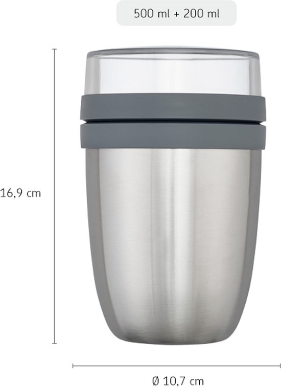 Mepal – Lunch pot isotherme Ellipse – garde vos aliments au chaud pendant 6-8 heures et au froid pendant 12 heures – Titane – 2 compartiments – Gobelet à soupe à emporter – Tasse à yaourt muesli – Boîte à lunch thermos