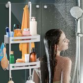 Opknoping Bad Planken - Badkamer Plank Organizer - Nail-gratis - Shampoo Houder - Opslag Plank Rek - Badkamer Mand - Zilver 2 niveaus