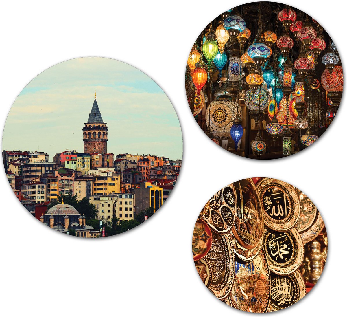 Forex Muurcirkel Set - Set Istanbul - Set van 3 Wandcirkels met Ophangsystemen - 20x25x30