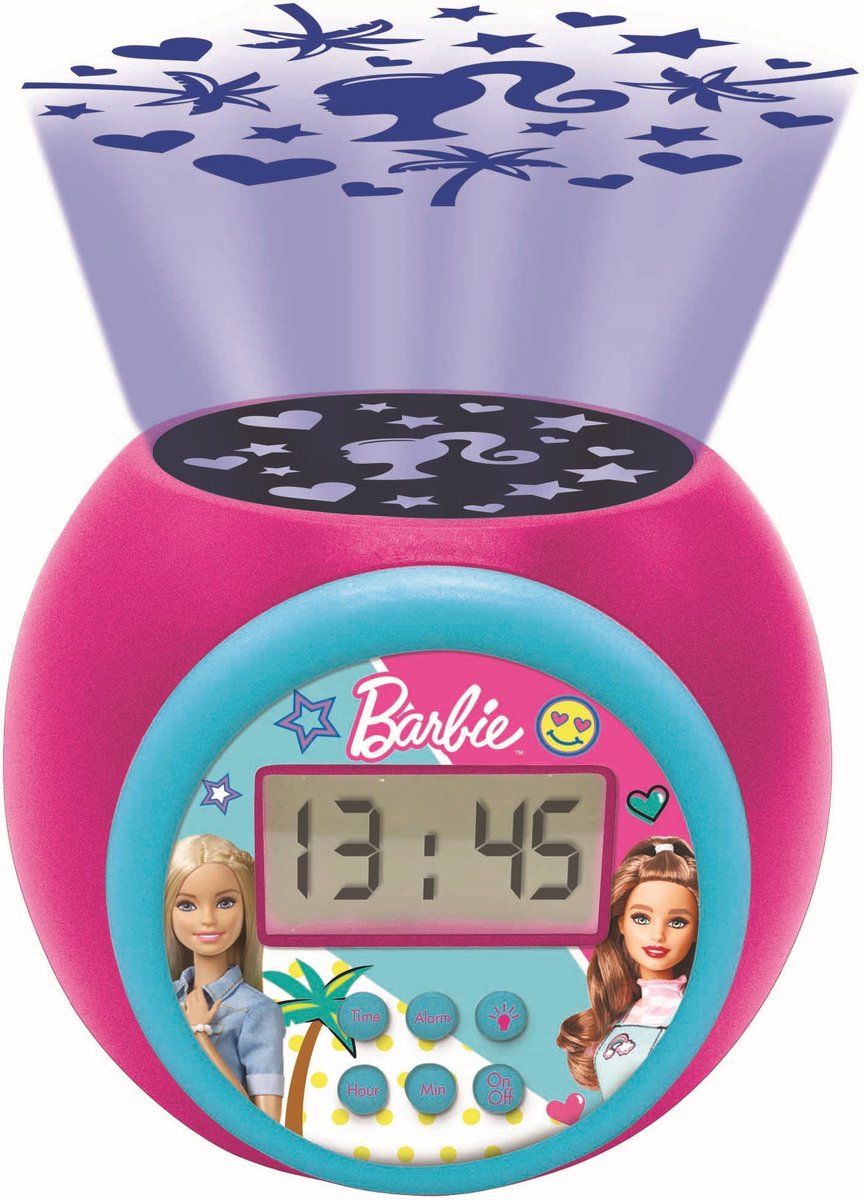 Lexibook Barbie Projector wekker met sluimerfunctie en alarmfunctie nachtlampje met timer LCD scherm werkt op batterijen RL977BB