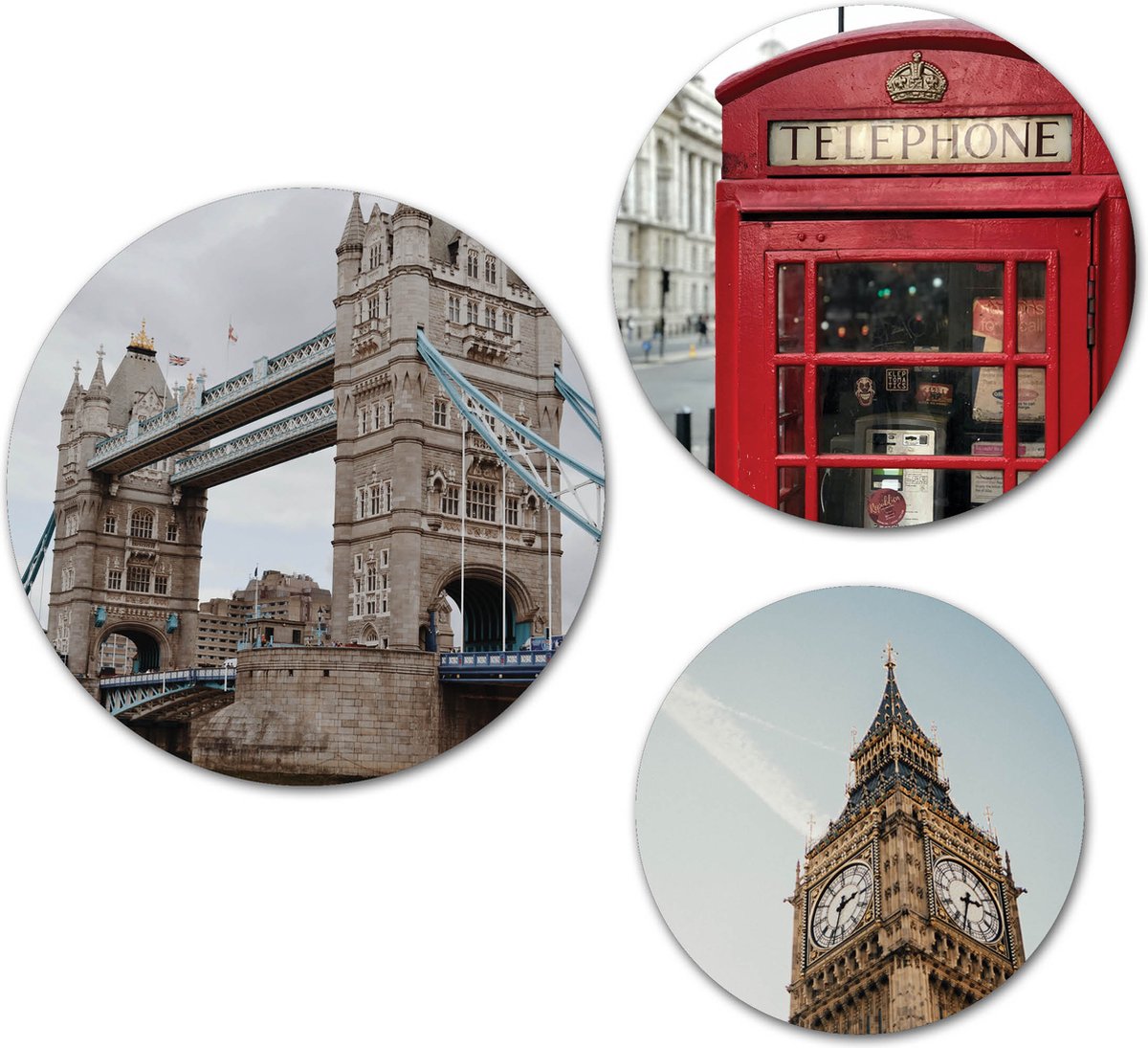 Forex Muurcirkel Set - Set London - Set van 3 Wandcirkels met Ophangsystemen - 20x25x30