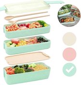 Luxe Bento Box Lunchbox Met Bestek Set - Large Lunch Opbergdoos Met Lepel En Vork - 3 Laags - Japanse Bentobox - Lunch To Go Lunchdoos Box Container Met 3 Compartimenten - Voor Volwassenen - 