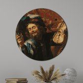 Muurcirkel Een Vrolijke Vioolspeler - Wanddecoratie - Foto op Forex  - Schilderij van Gerard van Honthorst - Diameter  Ø60 cm  -