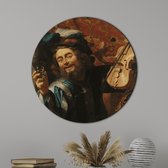 Muurcirkel Een Vrolijke Vioolspeler - Wanddecoratie - Foto op Forex  - Schilderij van Gerard van Honthorst - Diameter  Ø50 cm  -